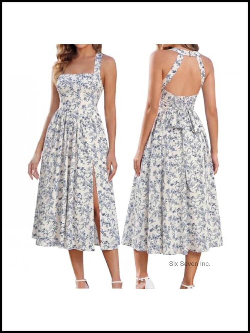 Halter Midi Corset Flowy Bow Tie Slit Summer Wedding Guest Dress